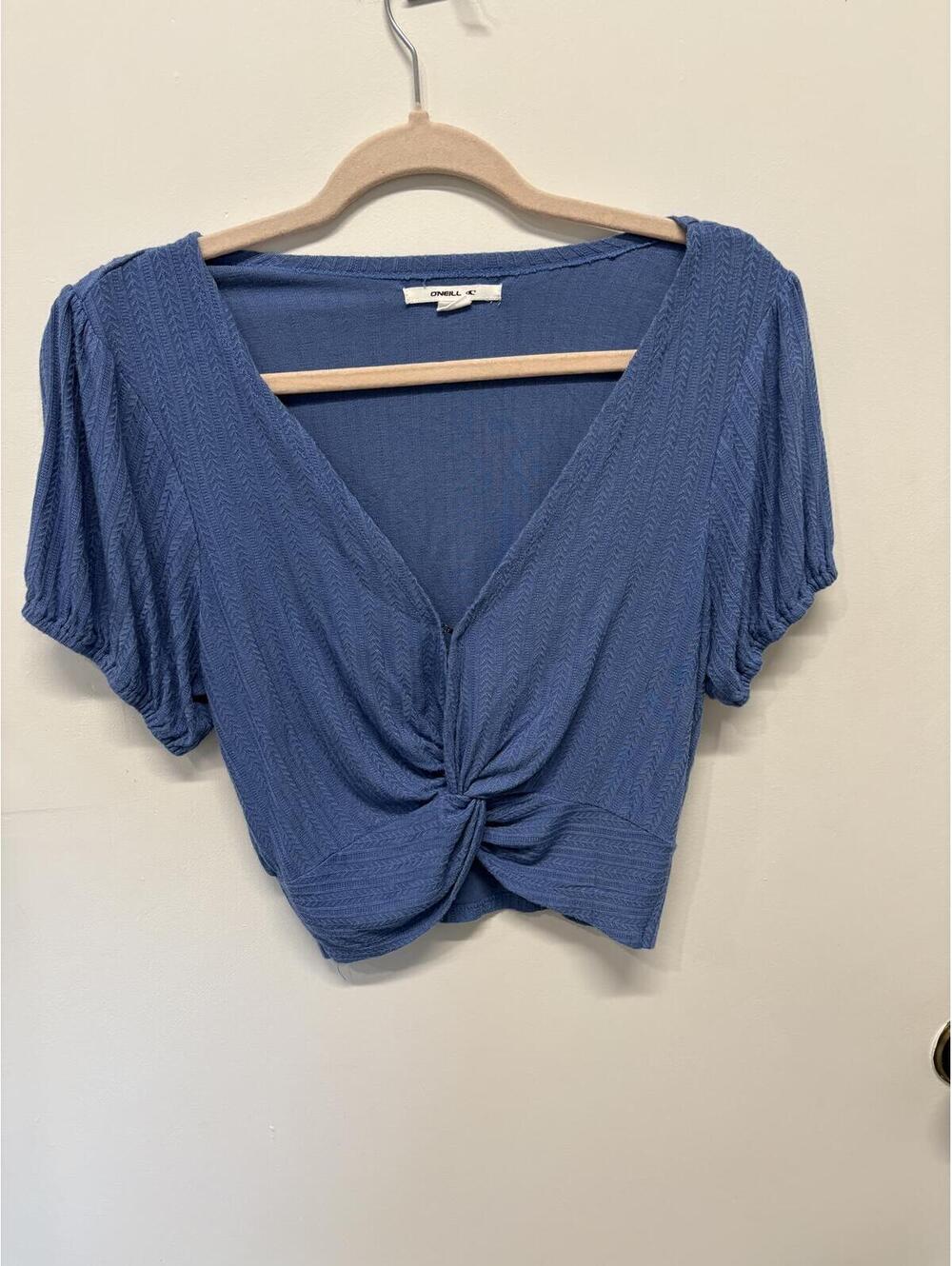 O'Neill Blue Twist-Front Short Sleeve Knit Top Size Small
